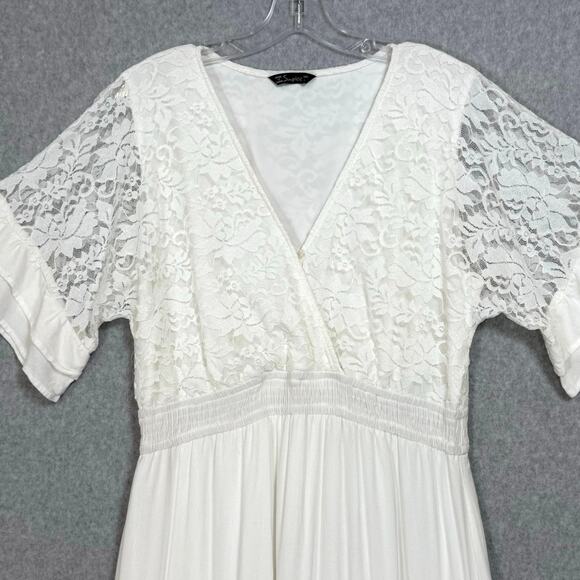 Simplee Lace Maxi Dress Size L SS V Neck Lined Destination Beach Wedding Bridal - Picture 5 of 16
